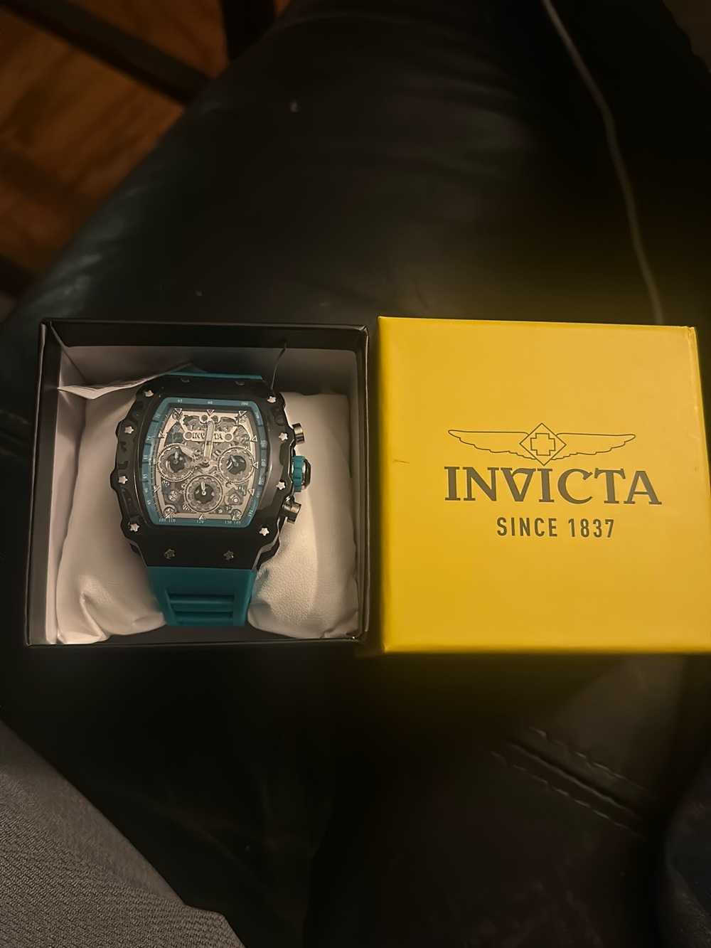 Invicta Teal and Black Sport Chronograph Watch with Yellow Box